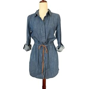 Life in Progress‎ Belted Denim Dress XS Hidden Buttons Cowgirl Country Prairie